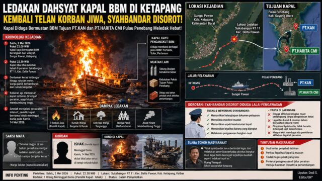 Dentuman Keras Gegerkan Sungai Pawan Ketapang, Kapal Diduga Bermuatan BBM Tujuan PT.KAN dan PT.HARITA CMI Meledak Hebat!